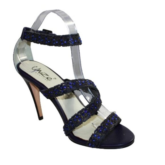 Unze Couture Crystal Embellished Midnight Blue Ankle Wrap Strappy Stiletto - Picture 3 of 7